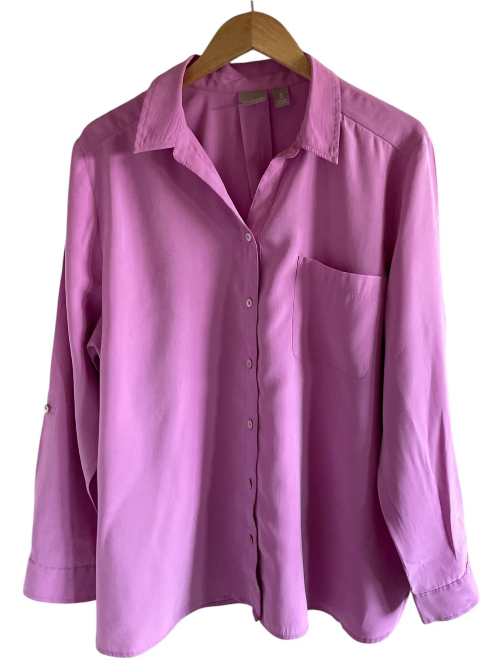Chico's Button Up Blouse Long Sleeve Pink Modal 3/XL